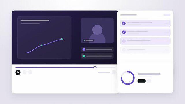 Abstract animated online course progressing through lessons drawn as blue and cyan lines and dots on a bright, clean light background. Seamless looping 4K video element with free space around it, idea