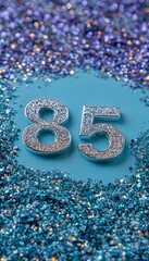 Obraz premium Elegant Silver Anniversary Celebration with 85 Number Set on Turquoise Background and Bokeh Lights