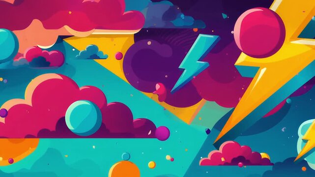 Lightning bolts striking through vibrant colorful clouds in this dynamic animated motion background video graphic design