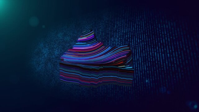 Luxembourg map reveal with glowing multicolor flowing lines, 3D extruded surface, digital particle grid, depth of field, cinematic light flares, and futuristic technology inspired motion background.