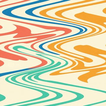 Abstract Pastel Orange Yellow Teal Groovy Wavy Pattern
