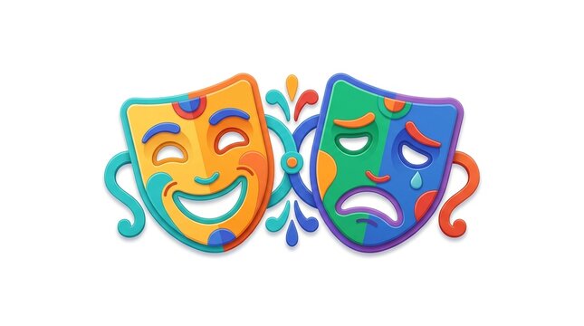 Colorful Theater Comedy And Tragedy Masks Illustration
