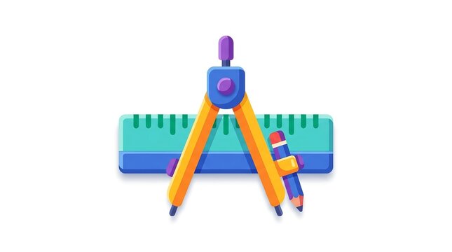 Flat Vector Illustration Of Drafting Compass And Ruler
