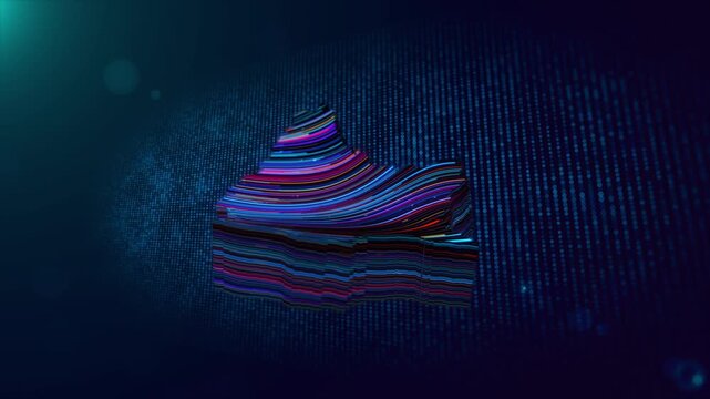 Animated Luxembourg map reveal featuring glowing colorful wavy lines, 3D extruded shape, digital particle grid, cinematic lighting, and Luxembourg text reveal on a futuristic technology background.