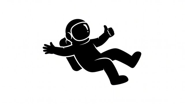 Floating astronaut icon showing thumbs up gesture, depicting successful space travel and cosmic exploration concept vector