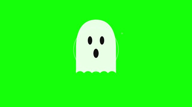 Cute ghost character floating in simple flat vector animation style for motion graphic background projects featuring spooky green screen elements