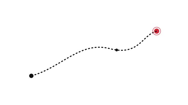 Animated dashed line path moving across white screen showing target connection in digital motion footage for modern creative UI design