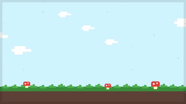 Retro Pixel Art Stay Tuned Animation with Mushrooms and Clouds