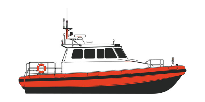Modern Coast Guard Rescue Patrol Boat Vector Illustration Isolated on White Background for Sea Transportation and Harbor Industry