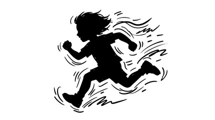 Silhouette of a child running with motion lines