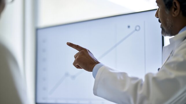 Doctor reviewing positive clinical trial data for pancreatic cancer therapy, highlighting progress in oncology research, biotechnology and evidence based medicine