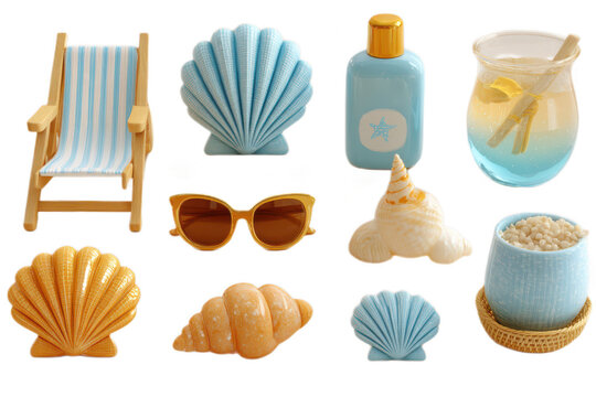 Summer Beach Vacation 3D Icons and Accessories Set on White