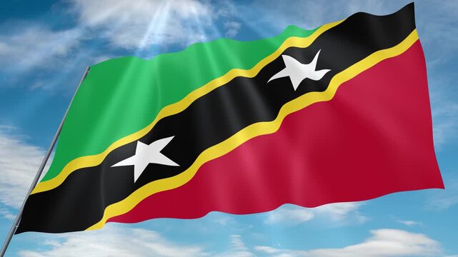 Saint Kitts and Nevis Flag Seamless Loop 4k 60fps on Sky Background