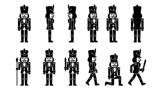 Nutcracker Silhouettes Set Soldier Toy Christmas Vector