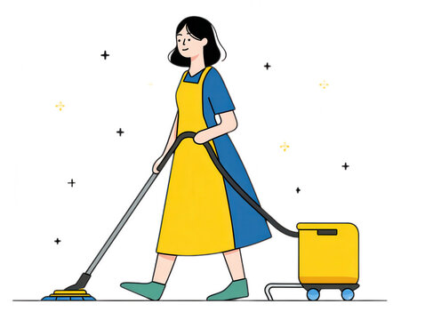 Woman Cleaning Floor with Professional Vacuum Illustration
