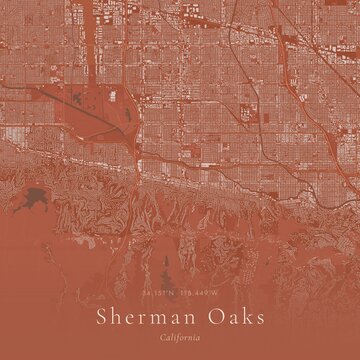 Terracotta Map of Sherman Oaks, United States | Warm Earth Tone Wall Art