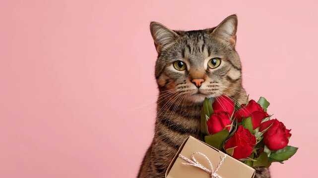 Cat with flowers,card,gift