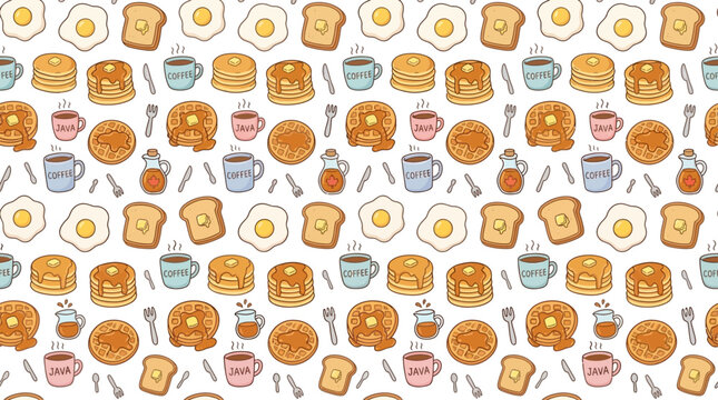 Cute Breakfast Food Pattern Isolated