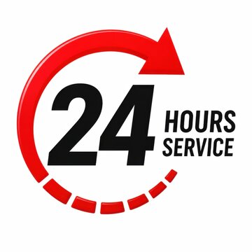 24 hours service icon with circular arrow indicating continuous operation and availability.