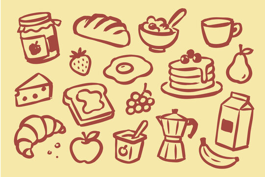 Breakfast Food Doodle Vector Set