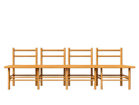 Minimalist Long Wooden Bench with Four Backrests on White