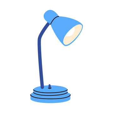 Blue desk lamp isolated on white. Flat vector illustration. Modern lighting for study workspace 