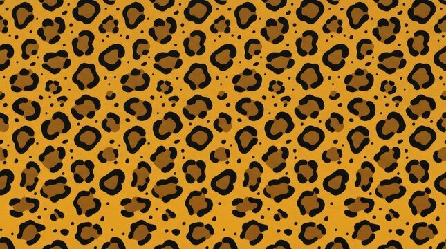 Seamless leopard print pattern with black spots on gold background