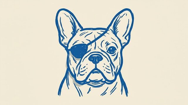 Hand Drawn French Bulldog Illustration with Eye Patch Wearing Pirate