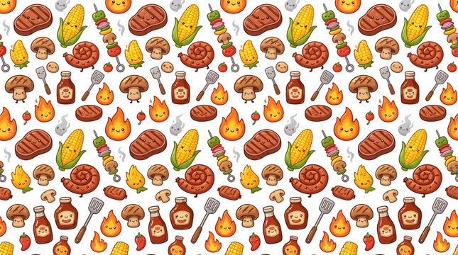 Cute Kawaii Barbecue Food Pattern