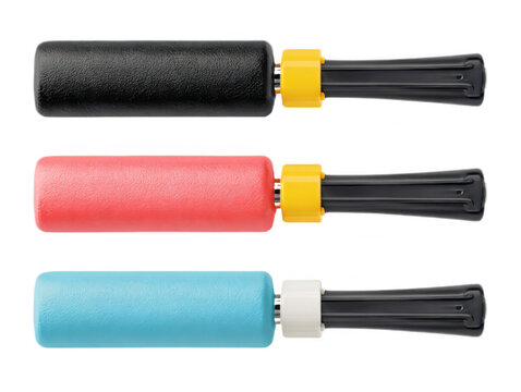 Three Colorful Industrial Hand Tools Set on White Background