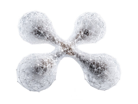 Abstract 3D Network Molecule Cross Shape on White Background