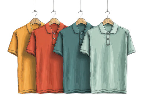 Colorful Polo Shirts Illustration on Wooden Hangers
