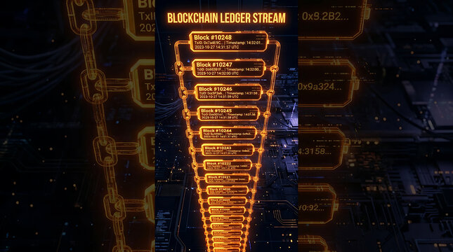 Blockchain Ledger Stream Data Vertical Visualizing Block Transactions