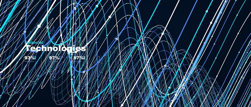 Advanced financial technology visualization featuring sweeping blue light waves and quantitative market data analysis trends