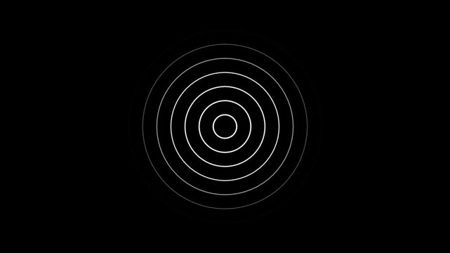 Minimalist white concentric circles pattern radiating on a solid black background