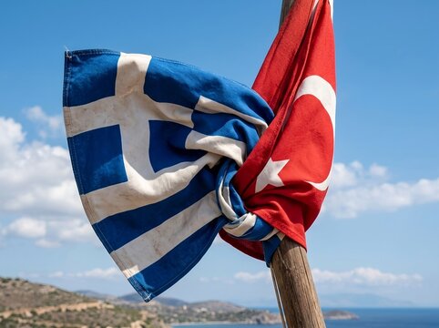 geopolitical conflict of Greece and Turkey. Diplomatic tensions, maritime disputes, regional security concerns, and complex international relations in the Eastern Mediterranean