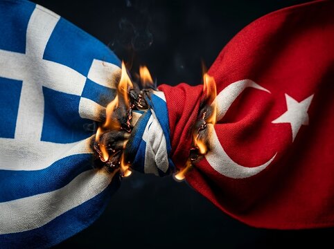 geopolitical conflict of Greece and Turkey. Diplomatic tensions, maritime disputes, regional security concerns, and complex international relations in the Eastern Mediterranean