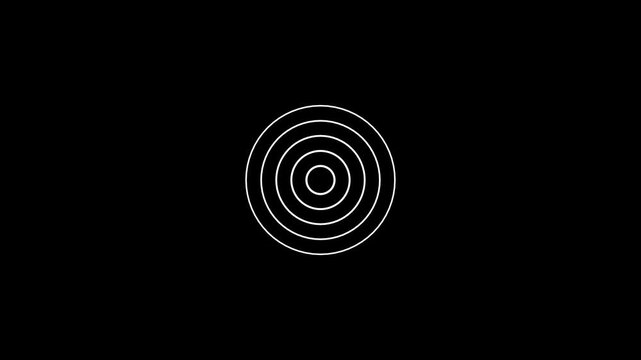 White concentric circles isolated on a solid black background for overlays