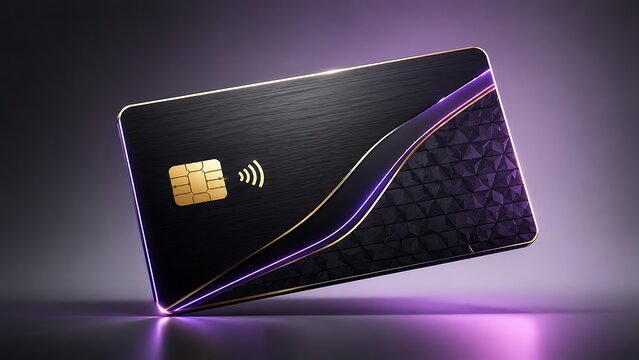 Modern black credit card with contactless chip technology for secure electronic payments
