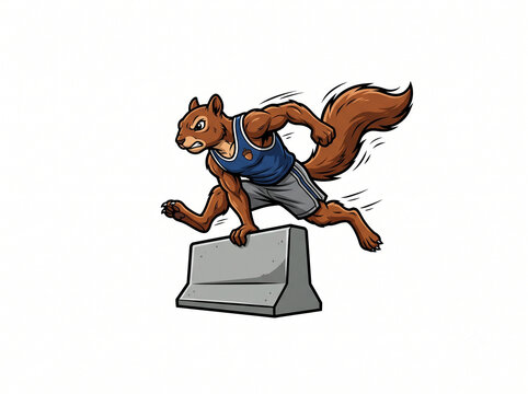 Athletic Muscular Squirrel Jumping Over a Hurdle