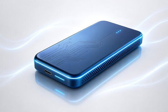 Blue portable power bank battery charger for mobile devices