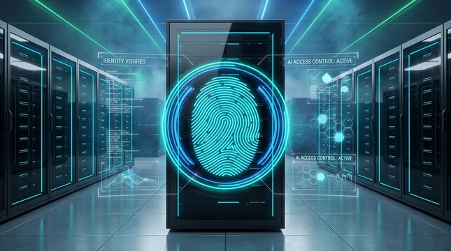 Biometric fingerprint authentication for data security in a modern server room environment with fingerprint biometric security authentication