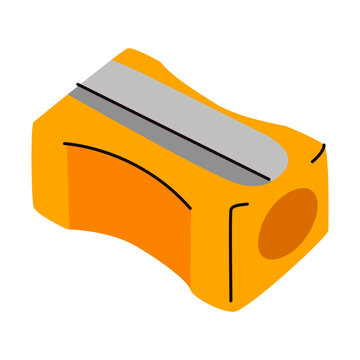 Orange pencil sharpener isolated on white background. Flat illustration. School and art stationery
