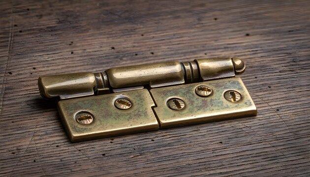 Antique Brass Hinge Mounted on Weathered Wood Surface