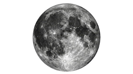 Fototapeta premium Full moon sphere with visible lunar craters on a transparent background PNG image