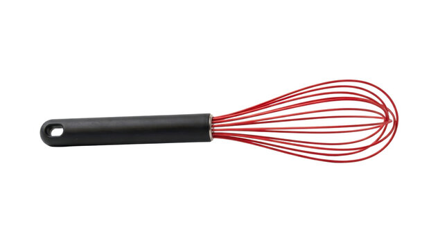 Red kitchen whisk for cooking and baking on a transparent background PNG file