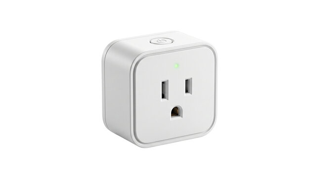 Smart plug adapter for home automation, wireless wifi electrical outlet, white plastic smart socket with power button for energy monitoring isolated PNG with Transparent Background