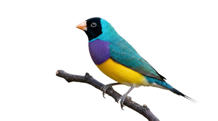 Fototapeta premium Gouldian finch perched on a wooden branch PNG image on a transparent background