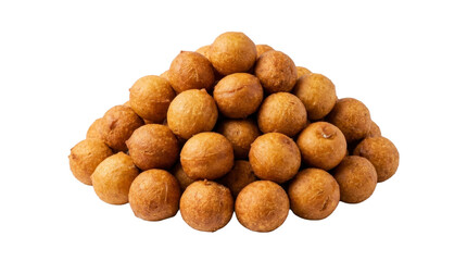 Fototapeta premium Heap of golden brown deep fried dough balls on a transparent background PNG file