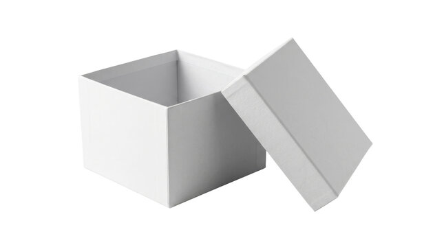 Open empty square white cardboard gift box on a transparent background PNG image